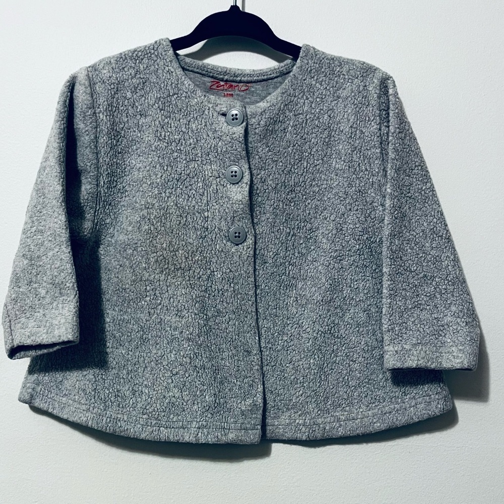 ZUTANO Infant 18mo Cozy Swing Jacket Gray Cotton Fleece Button Cardigan Unisex